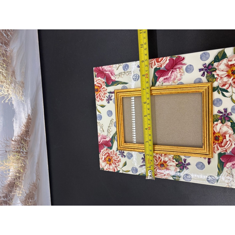 MacKenzie-Childs Floral Peony Polka Dot Picture Frame Gold Trim 4x6 9x11 - Picture 13 of 14